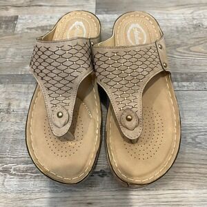Atalina Women's Tan‎ Embellished Thong Wedge Sandals Comfort Size 38